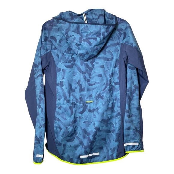 Nike Running Jacket Blue Print Size Medium Womens Windbreaker Hooded Zip Pockets - Picture 2 of 9